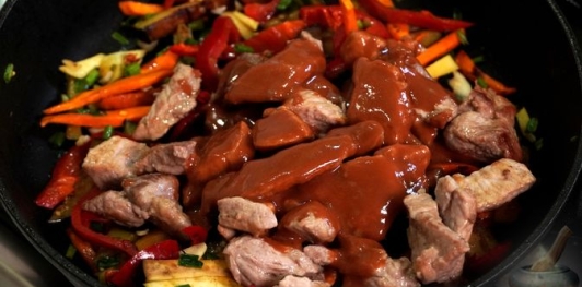 Фунчоза с мясом и баклажанами