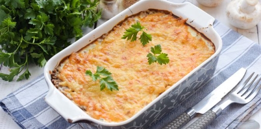Гречневая запеканка с курицей и шампиньонами